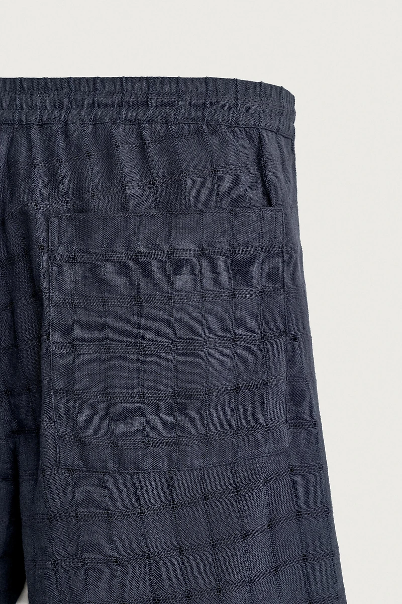 BERMUDA JACQUARD À CARREAUX EN LIN ET COTON