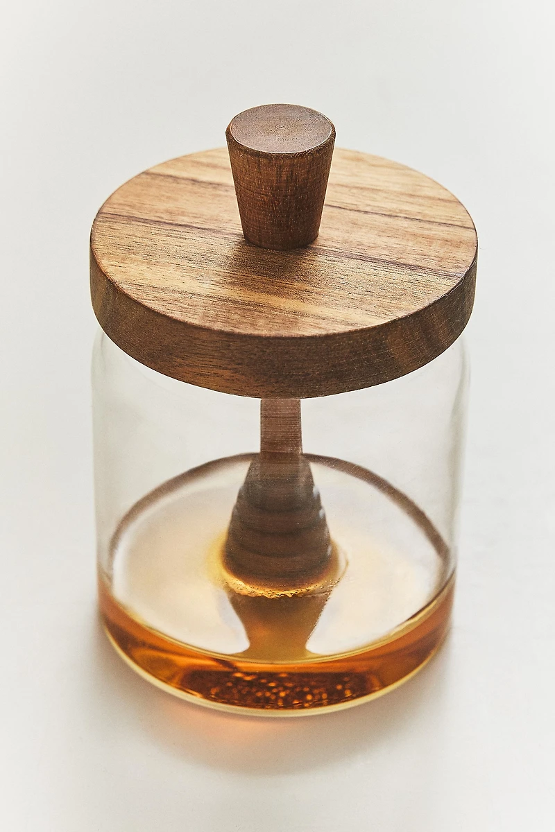 POT À MIEL BOROSILICATE ET BOIS