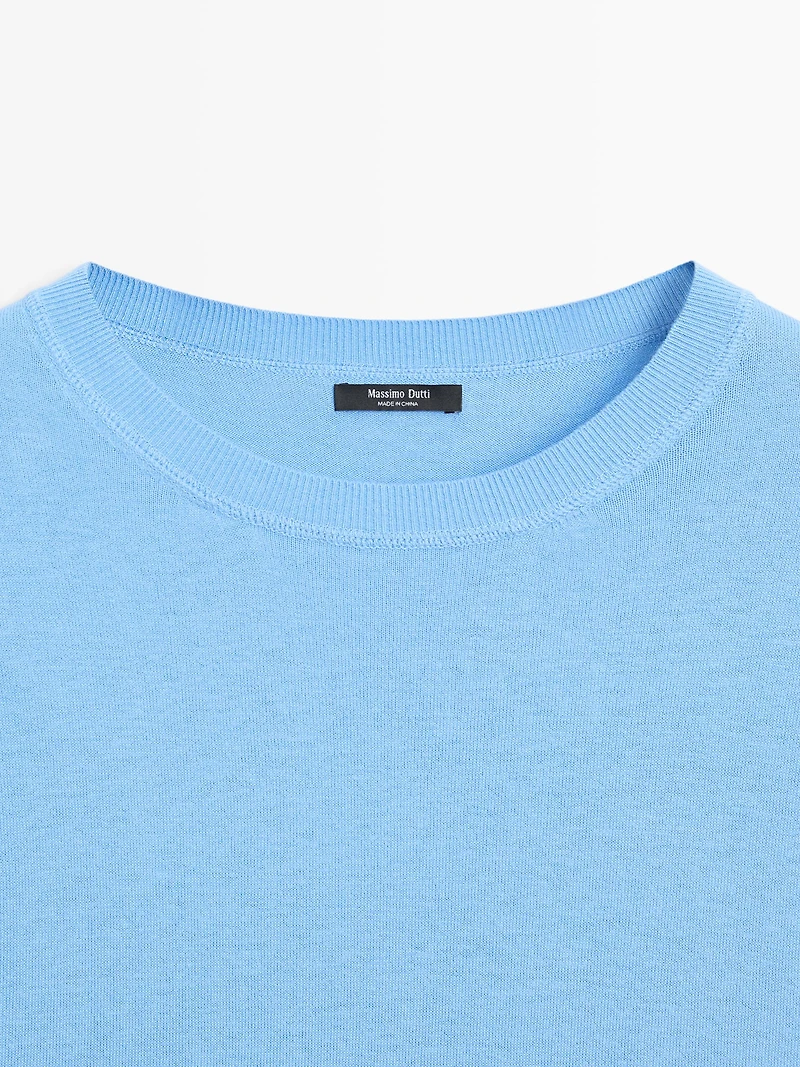 Cotton blend knit short-sleeve sweater