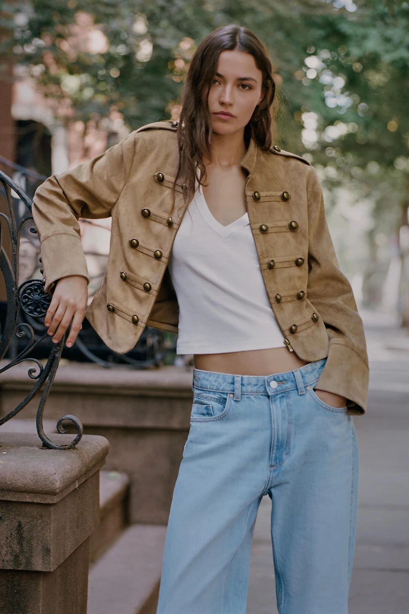 FAUX SUEDE FROG FASTENING JACKET