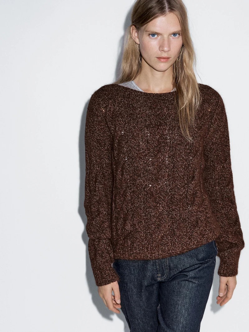 Cable-knit sweater with boat neck