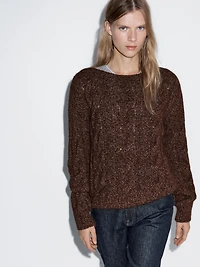 Cable-knit sweater with boat neck