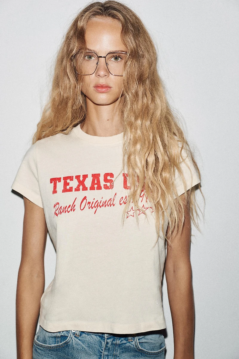 WASHED EFFECT TEXT T-SHIRT
