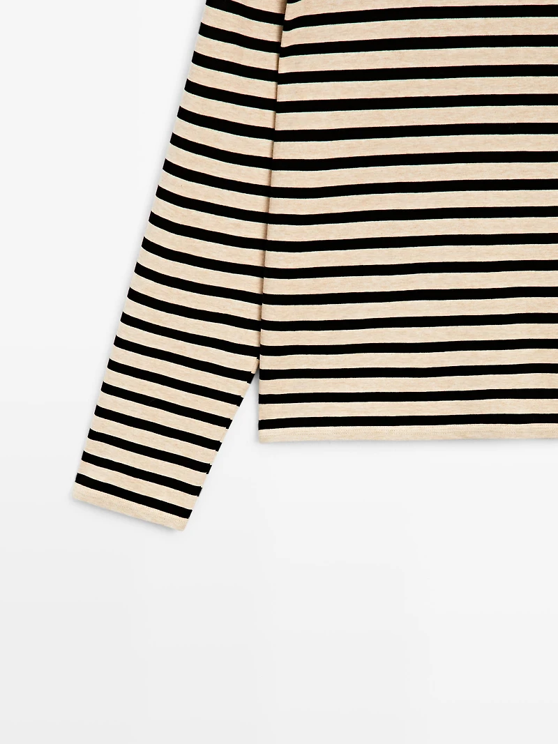 Oversize striped cotton blend T-shirt