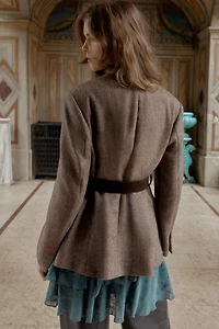 HERRINGBONE BELTED BLAZER