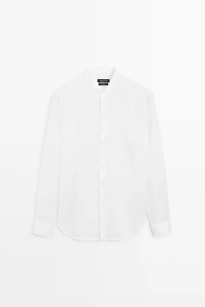 Chemise regular fit 100 % lin à col officier