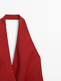 Linen halter top with low-cut back