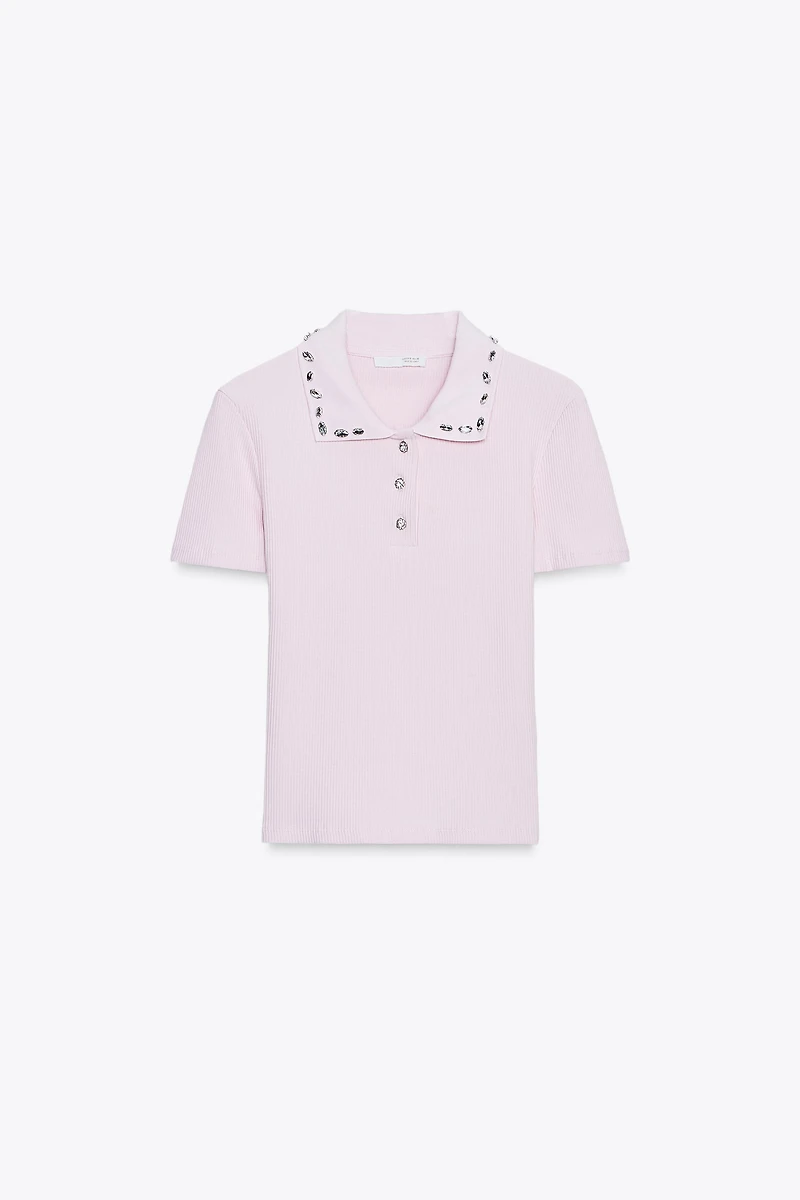 JEWEL COLLAR RIBBED POLO SHIRT