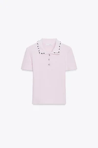 JEWEL COLLAR RIBBED POLO SHIRT