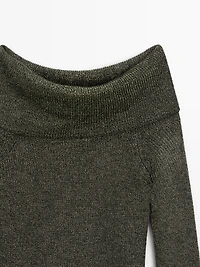Off-the-shoulder knit sweater with metallic finish