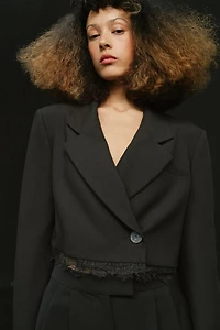 COMBINATION LACE BLAZER WITH SHOULDER PADS