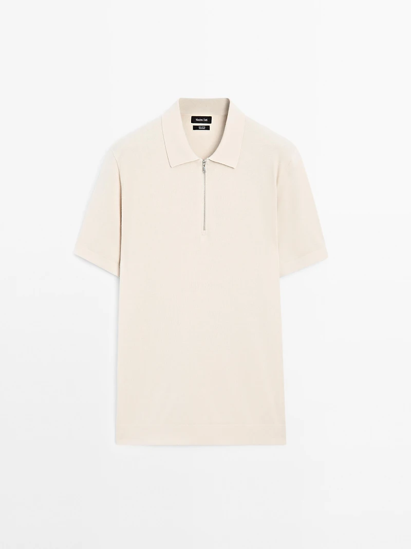 Polo en maille de coton à col zippé