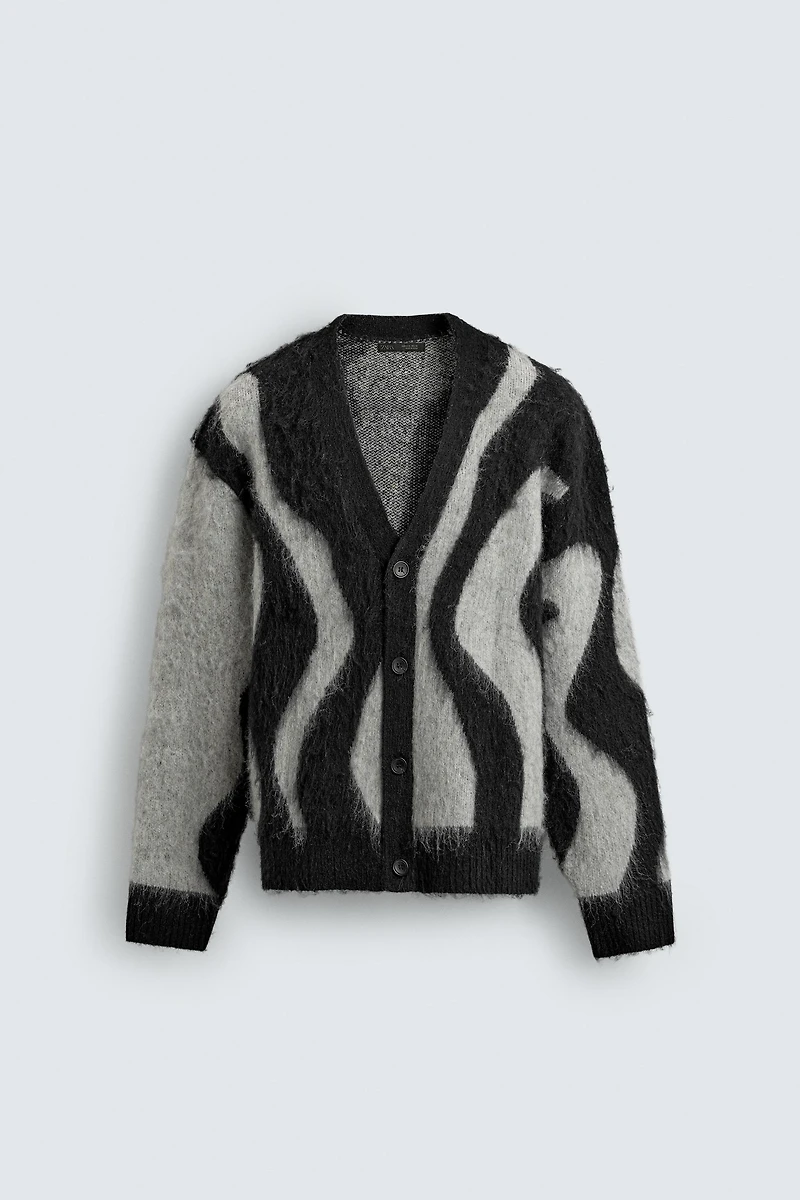 BRUSHED JACQUARD CARDIGAN