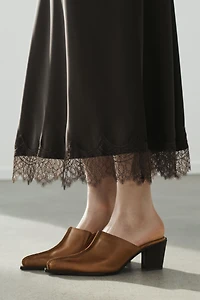 SATIN EFFECT LACE MIDI SKIRT