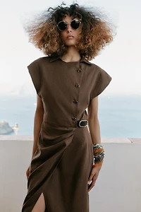 LINEN BLEND MIDI DRESS WITH BELT