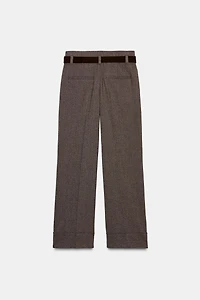 HERRINGBONE BELTED PANTS