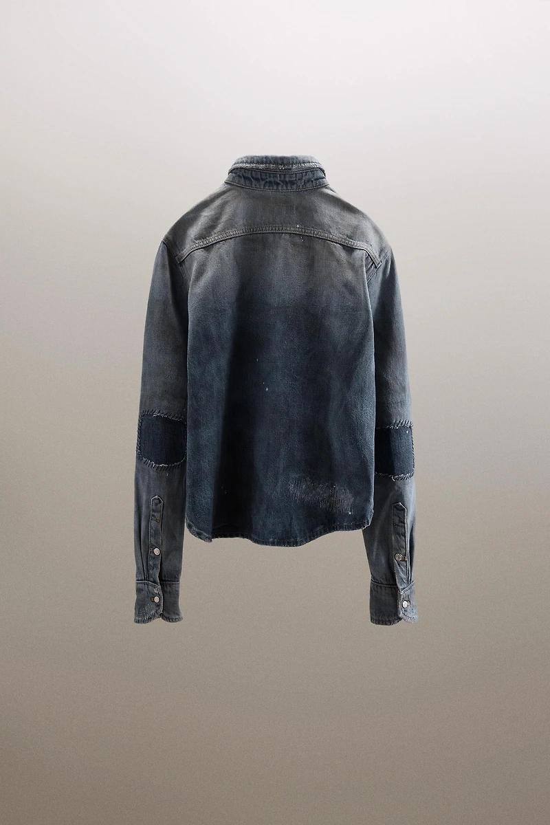 TRF RIPPED WASHED EFFECT DENIM SHIRT