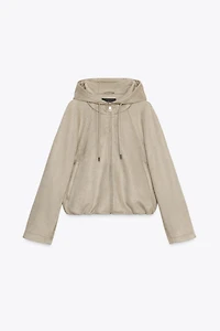 FAUX SUEDE HOODED BOMBER JACKET