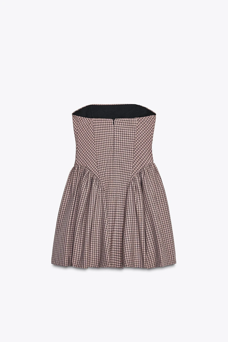 GINGHAM BUSTIER MINI DRESS