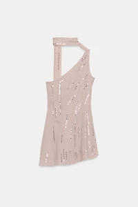 SHORT SEQUIN FOULARD DRESS