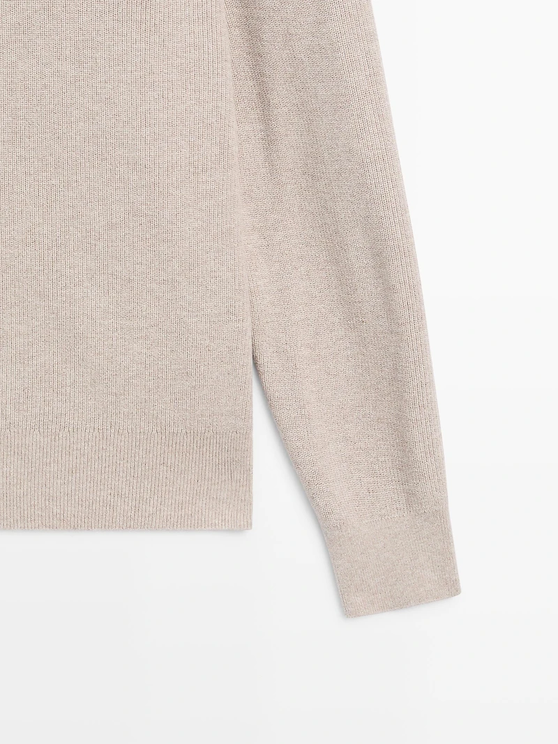 Pull en maille 100 % coton à col tunisien