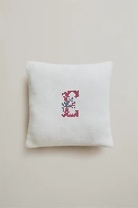 LETTER E EMBROIDERED LINEN CUSHION