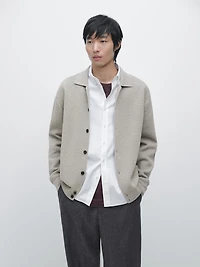 100% cotton knit cardigan with polo collar