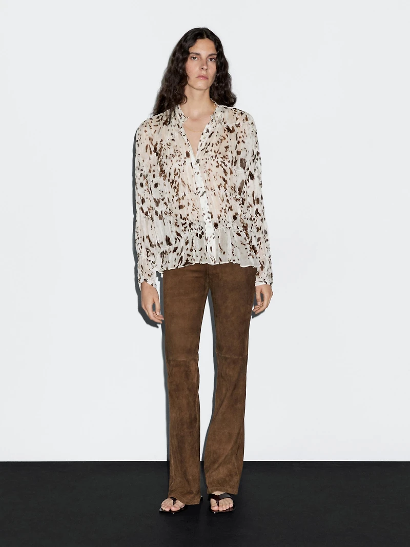Animal print shirt with gathered detail