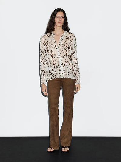 Animal print shirt with gathered detail
