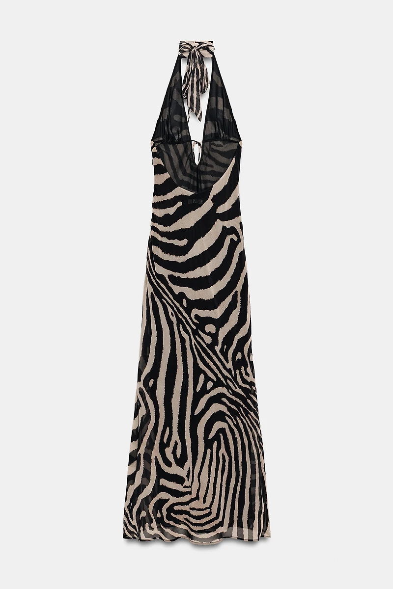 ANIMAL PRINT LONG HALTER DRESS