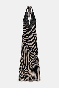 ANIMAL PRINT LONG HALTER DRESS