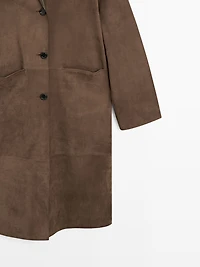 Manteau long en cuir finition daim
