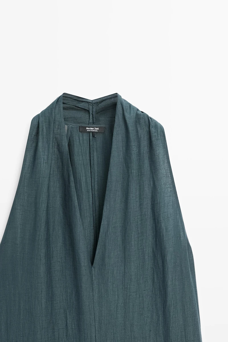 Robe midi col en V lin