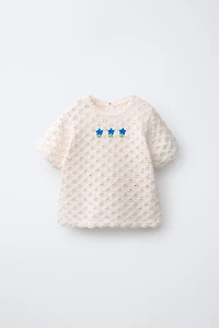 EMBROIDERED CROCHET KNIT TOP