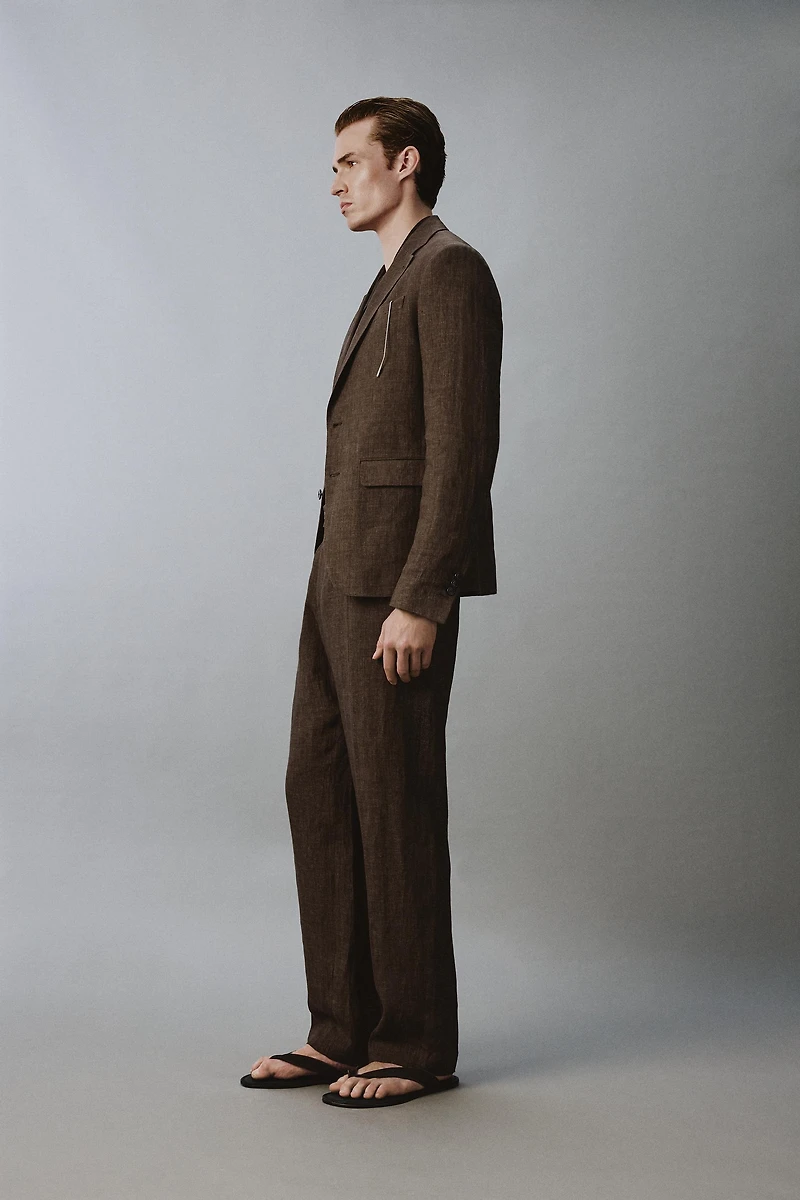 100% LINEN REGULAR FIT SUIT PANTS