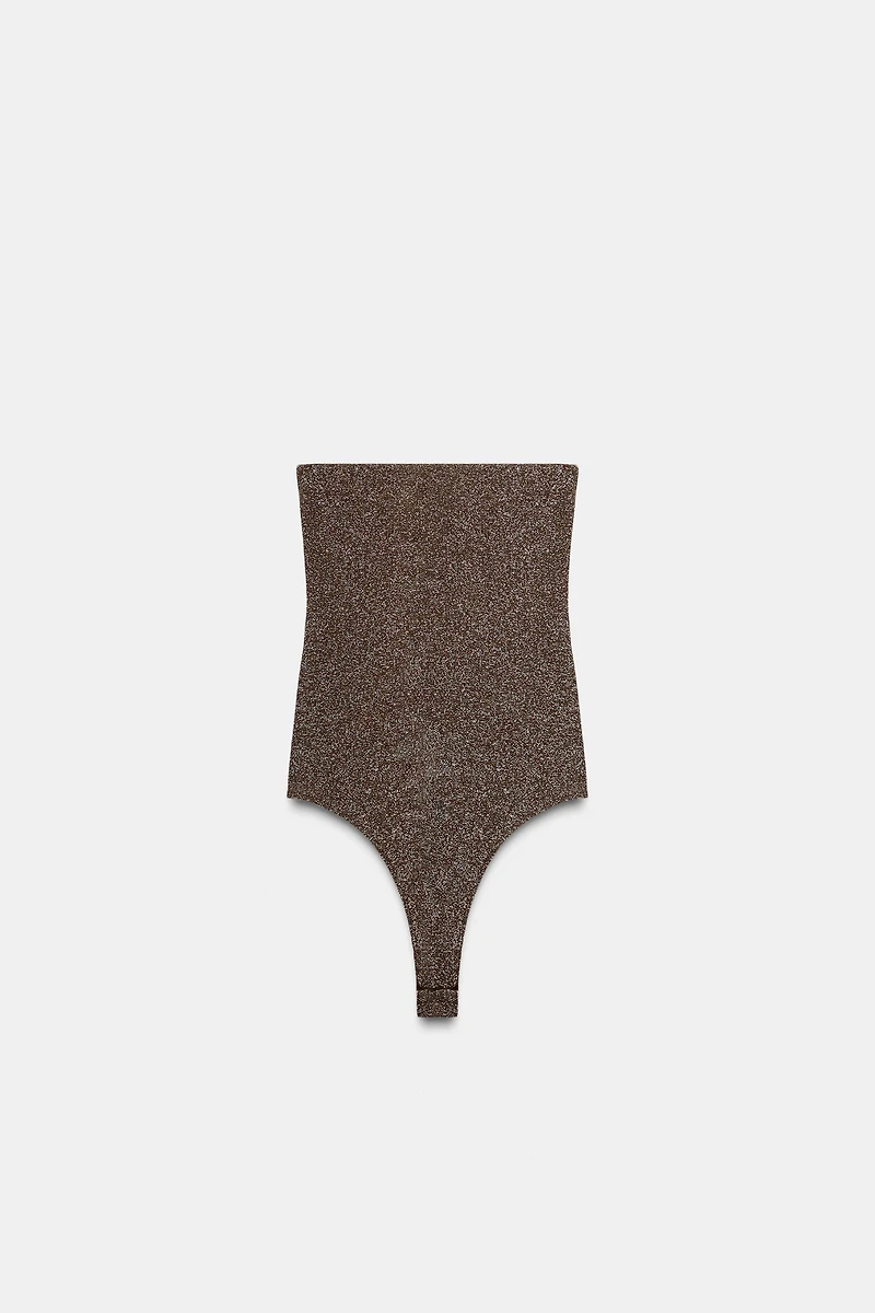 METALLIC THREAD BANDEAU BODYSUIT