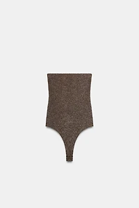 METALLIC THREAD BANDEAU BODYSUIT