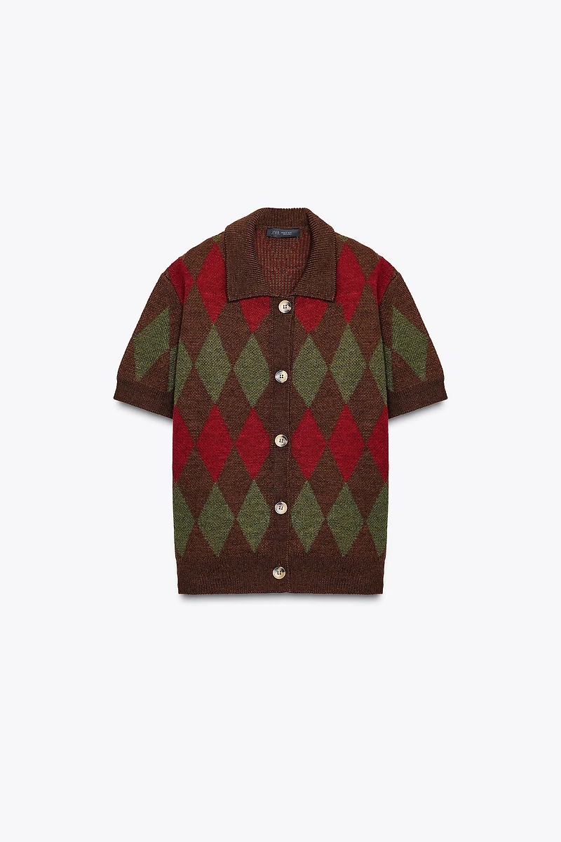 VESTE POLO EN MAILLE LOSANGES