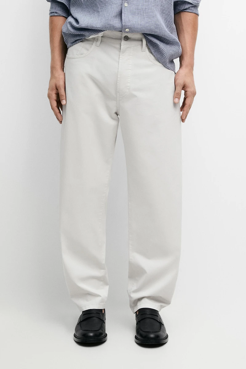 Barrel fit poplin denim-effect pants