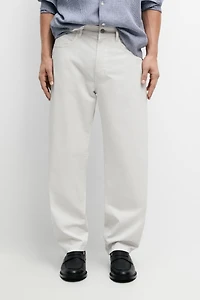 Barrel fit poplin denim-effect pants