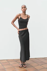 POLKA DOT SATIN EFFECT MIDI SKIRT