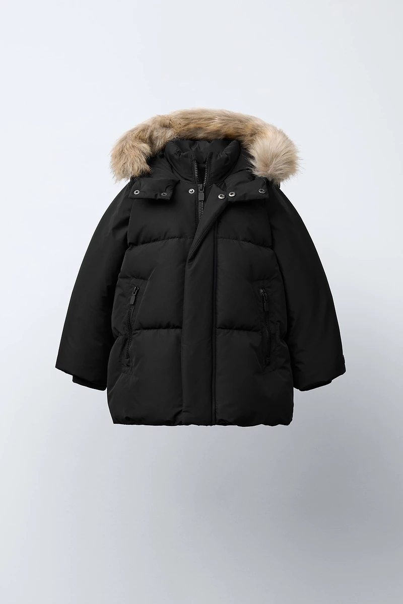 LONG FEATHER AND DOWN WATER REPELLENT WIND RESISTANT PUFFER COAT