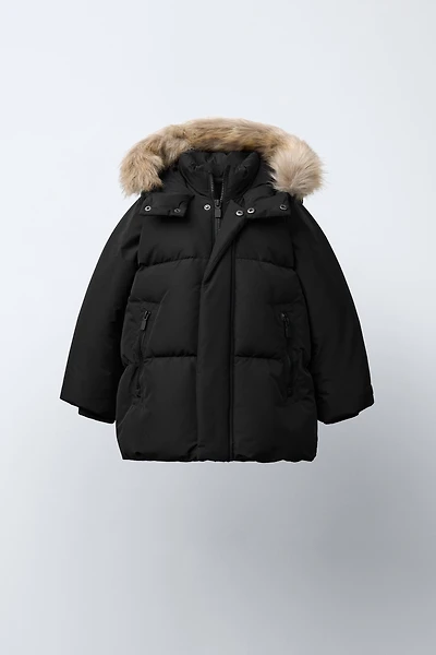 LONG FEATHER AND DOWN WATER REPELLENT WIND RESISTANT PUFFER COAT