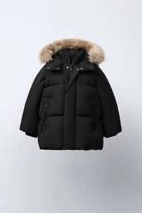 LONG FEATHER AND DOWN WATER REPELLENT WIND RESISTANT PUFFER COAT