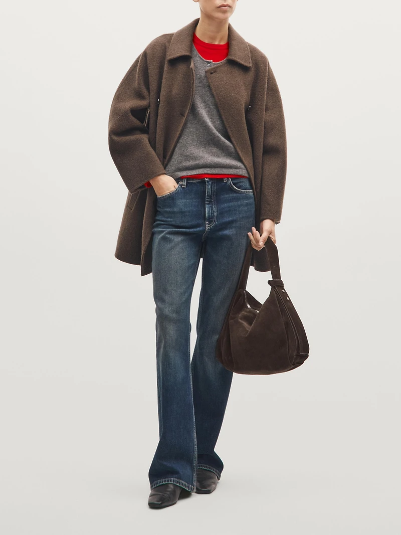 Grand sac porté épaule en croûte de cuir