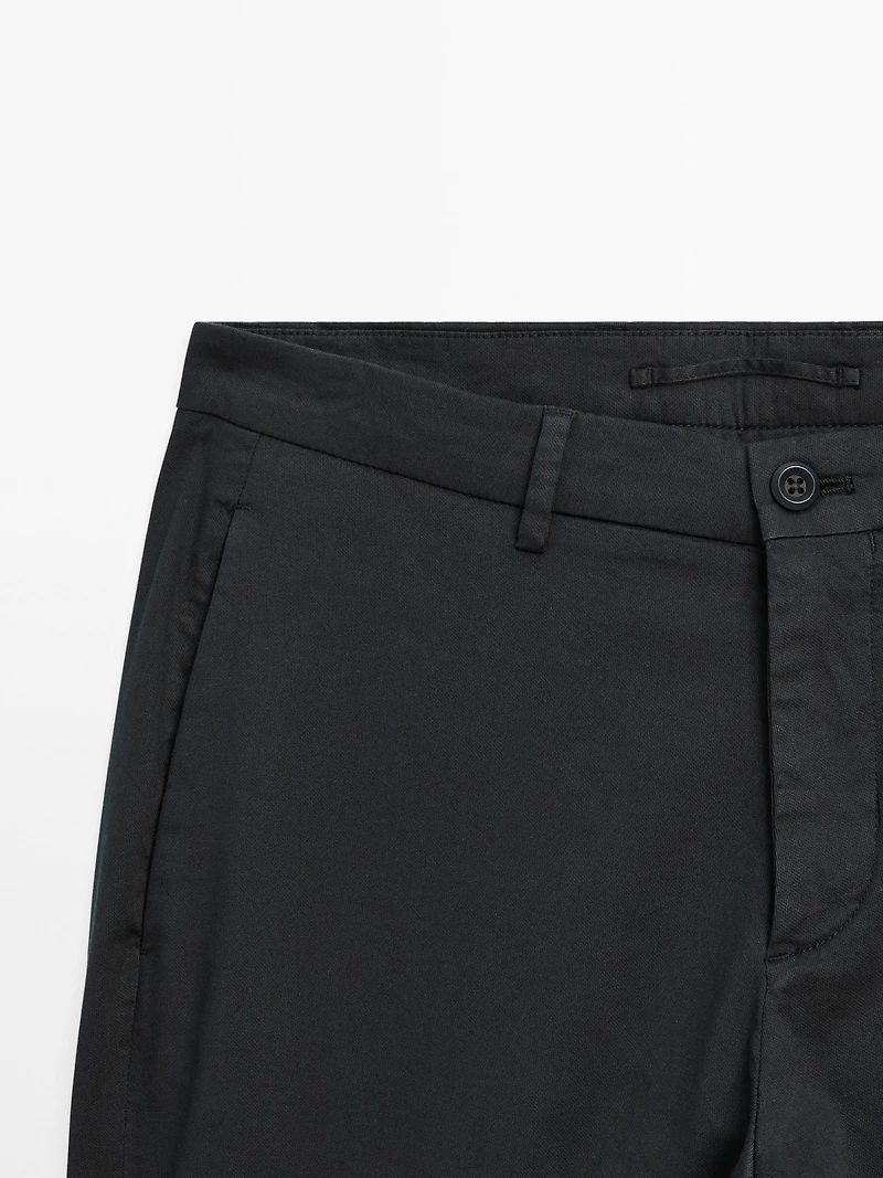 Cotton blend slim fit trousers