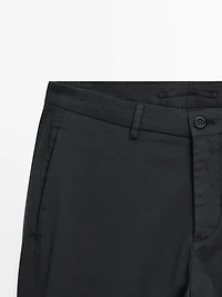 Cotton blend slim fit trousers