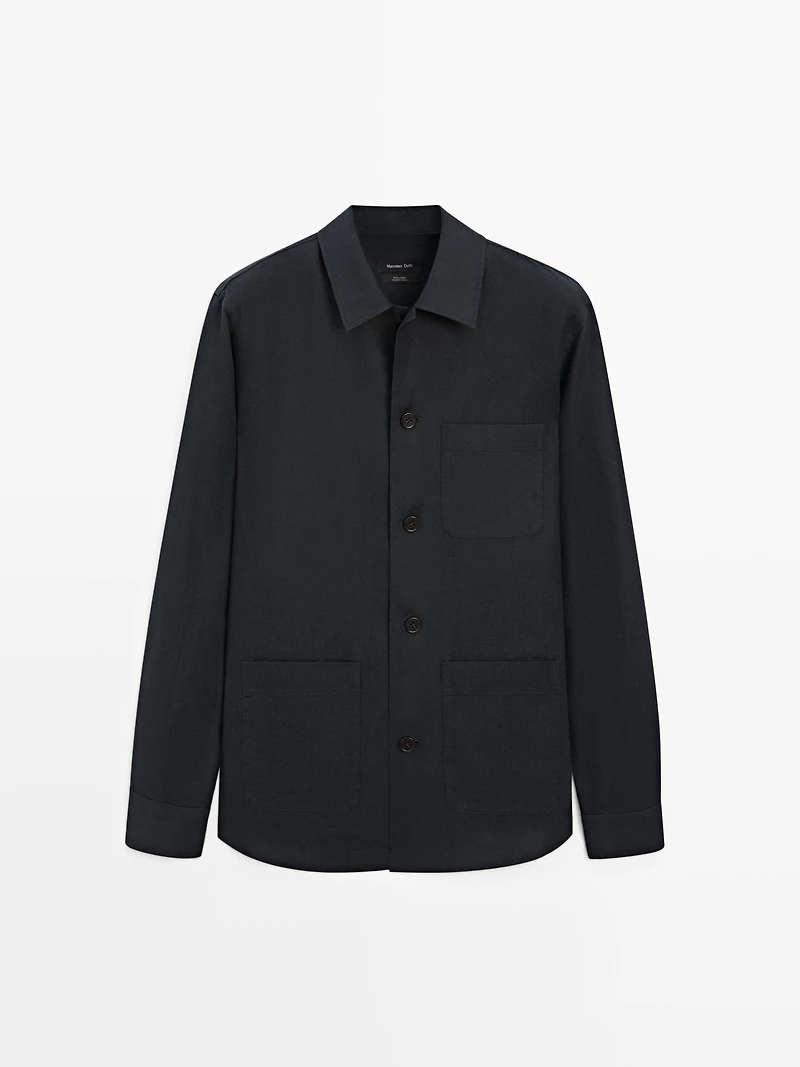 Linen total look overshirt with pocket details