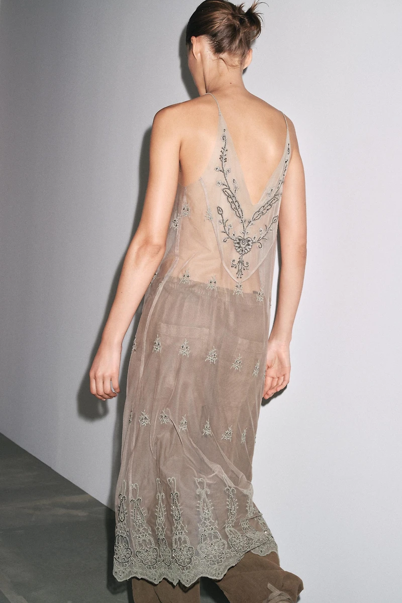 EMBROIDERED BEADED TULLE DRESS