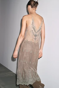 EMBROIDERED BEADED TULLE DRESS